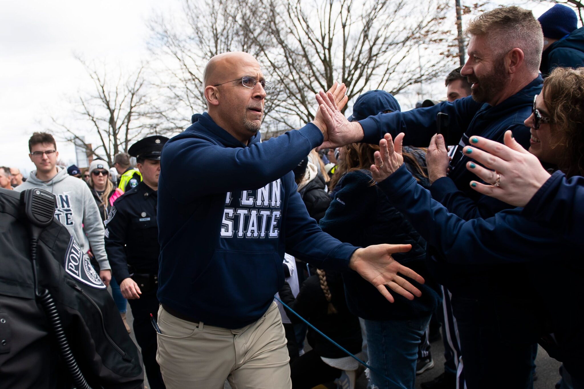 Penn State head coach James Franklin greets fans before the BlueWhite