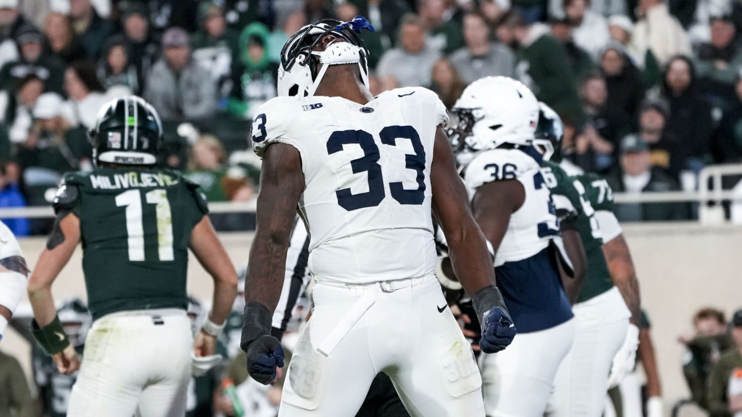 Penn State edge rusher Dani Dennis-Sutton had a dominant performance against the Spartans.
