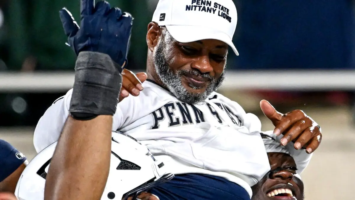 Terry Smith celebrates as he is officially named the permanent head coach of Penn State Football after his 3-3 interim run.